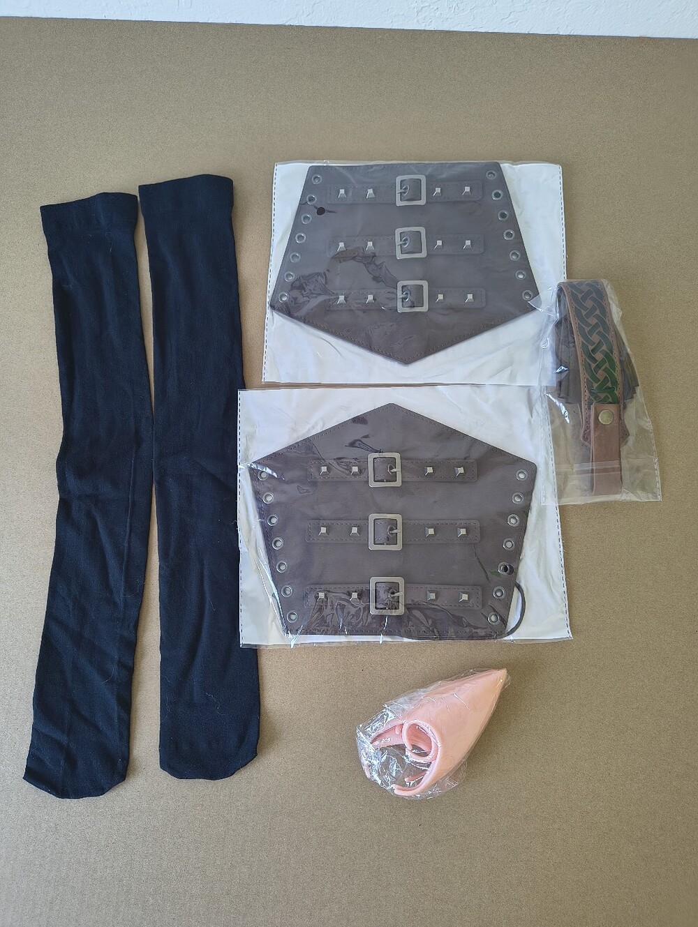 Women Renaissance Faire Elf Cosplay Accessories Set Bracers Ears Socks Headband.
